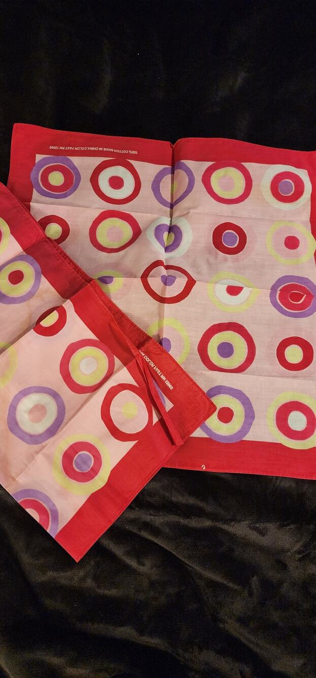 Pair Vintage Y2K 100% Cotton Retro Circle Print Bandana Scarves Pink Red 20x20